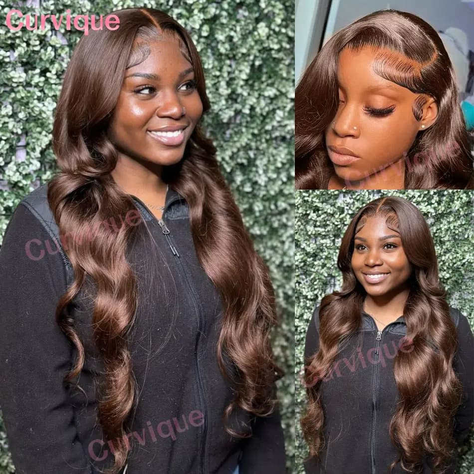 #4 Chocolate Brown 13x6 Hd Lace Front Wigs Body Wave Human Hair Wigs Pre Plucked 30inch 13x4 Lace Chocolate Brown Human Hair Wig