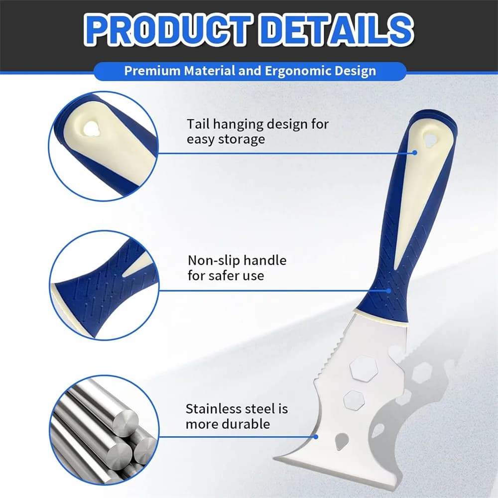 15 in 1 Putty Knife Multi Use Stainless Steel Paint Scraper Removal Construction Tool for Wallpaper Can Opener Home DIY