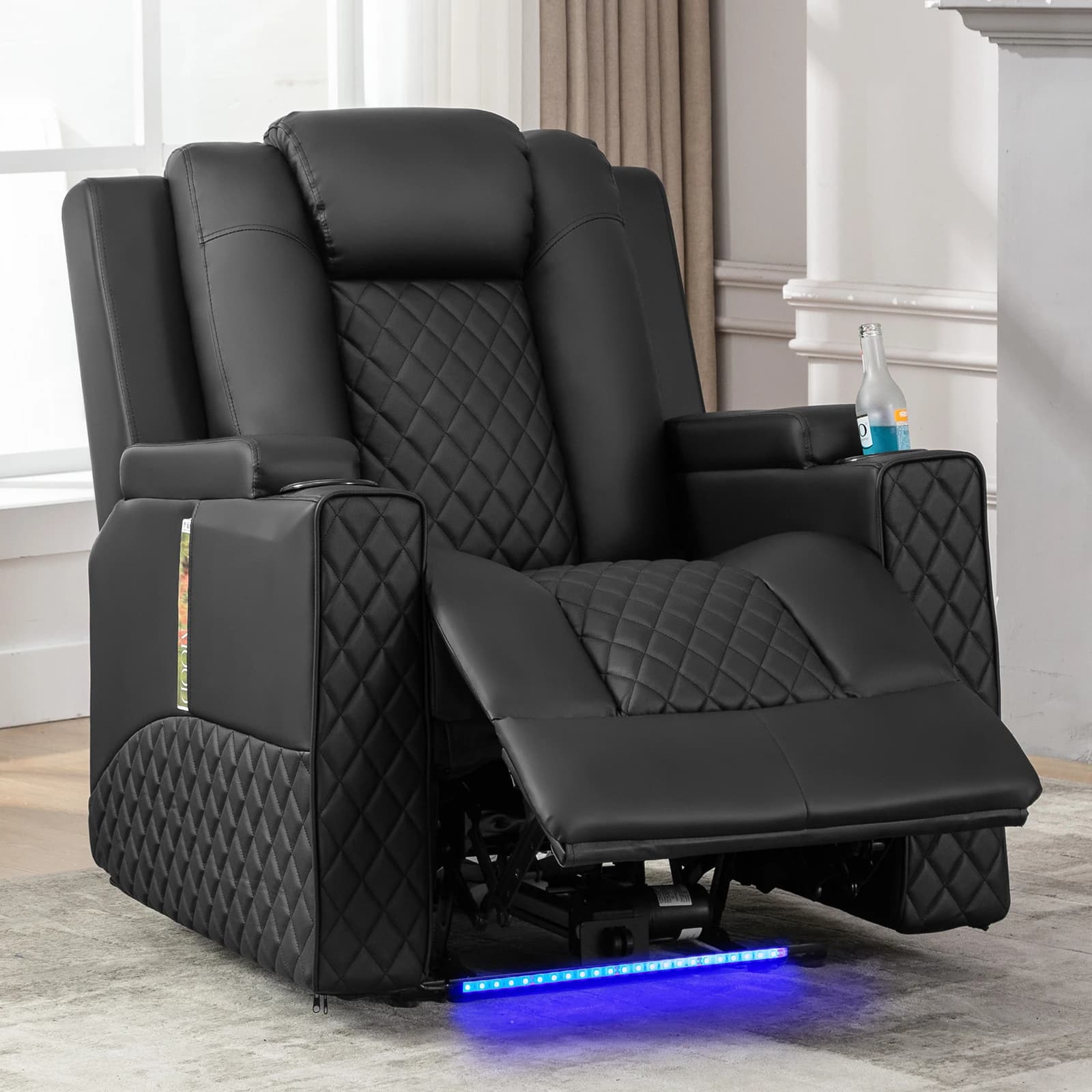 Comhoma Power Recliner Chair Pu Leather Electric Massage Recliner Sofawith Cup Holders and Led Lighting