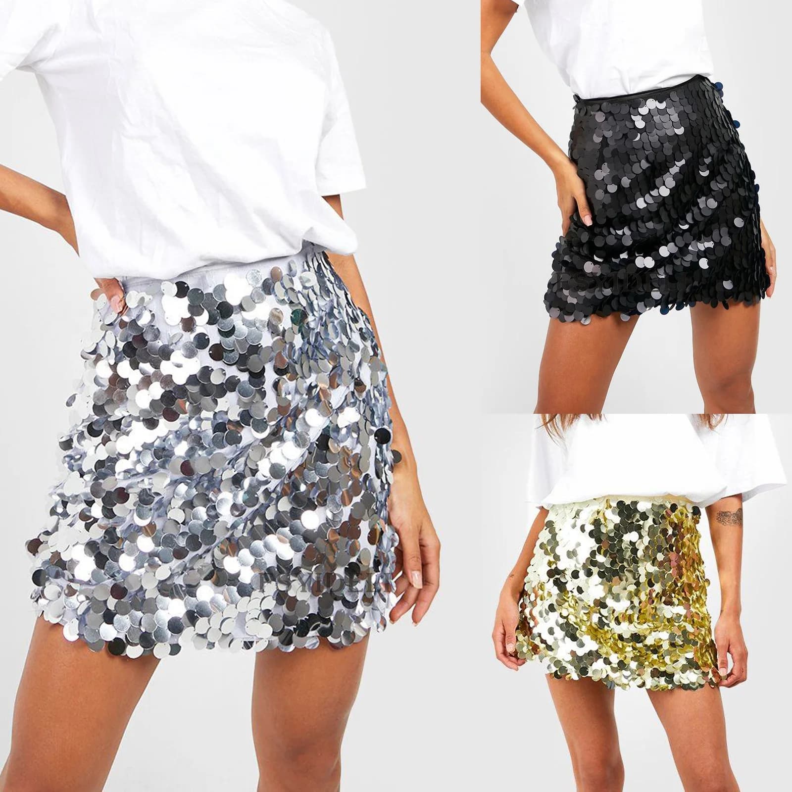 SKMY Women Clothing Fashion Sequined Skirts Holiday Vacation Outfits High Waisted Nightclub Party Sexy Wrapped Hip Mini Skirts