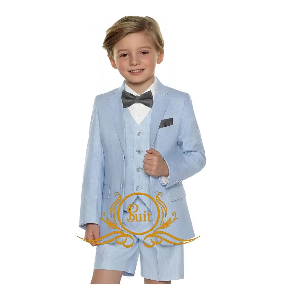 Boys Summer Linen Suit Jacket Vest Shorts Set of 3 Casual Clothes for Kids Wedding 2-16 Years Blazer