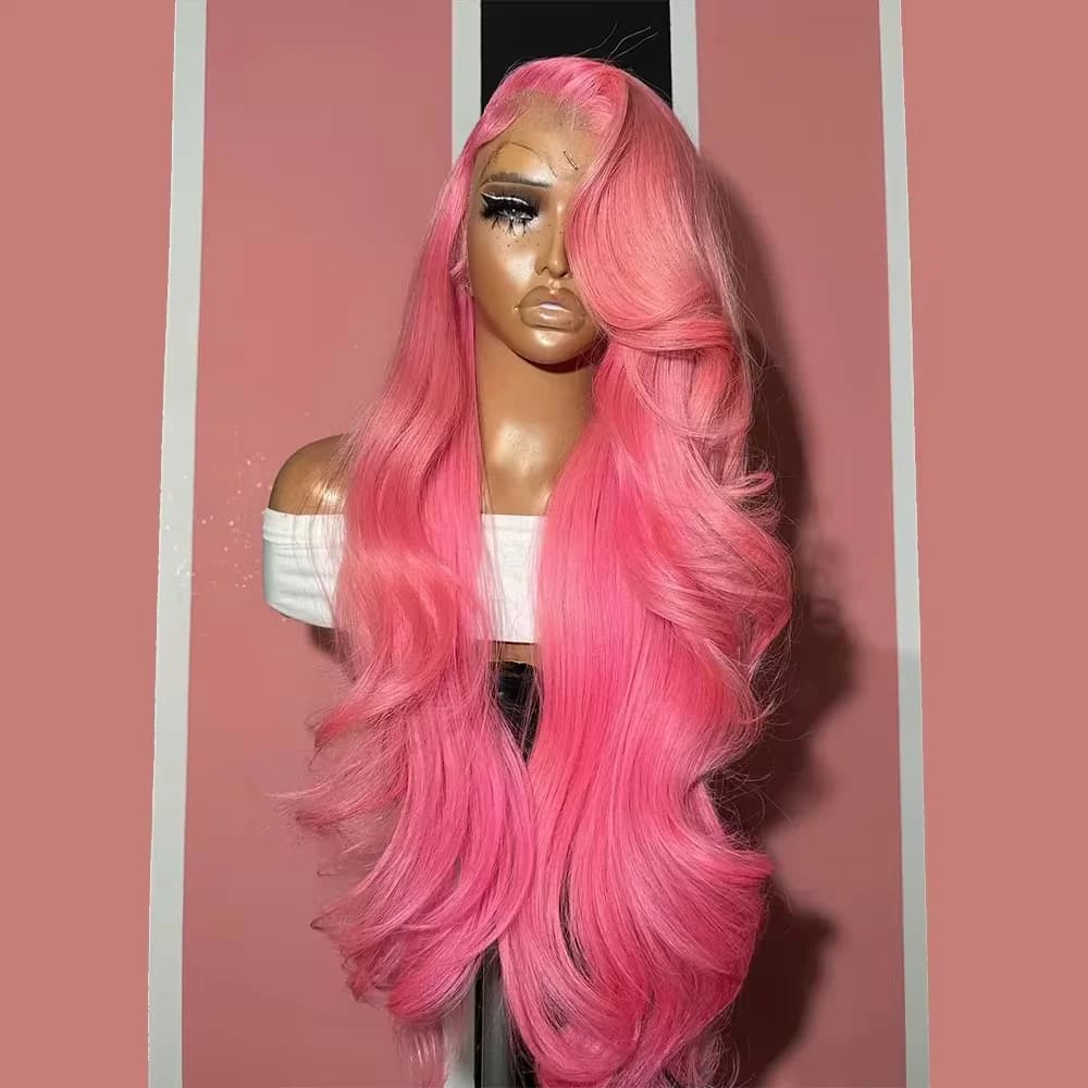 Body Wave 13x4 13x6 Hd Lace Frontal Wig Pre Plucked Transparent Colored Lace Front Pink Wig For Women Human Hair Wigs