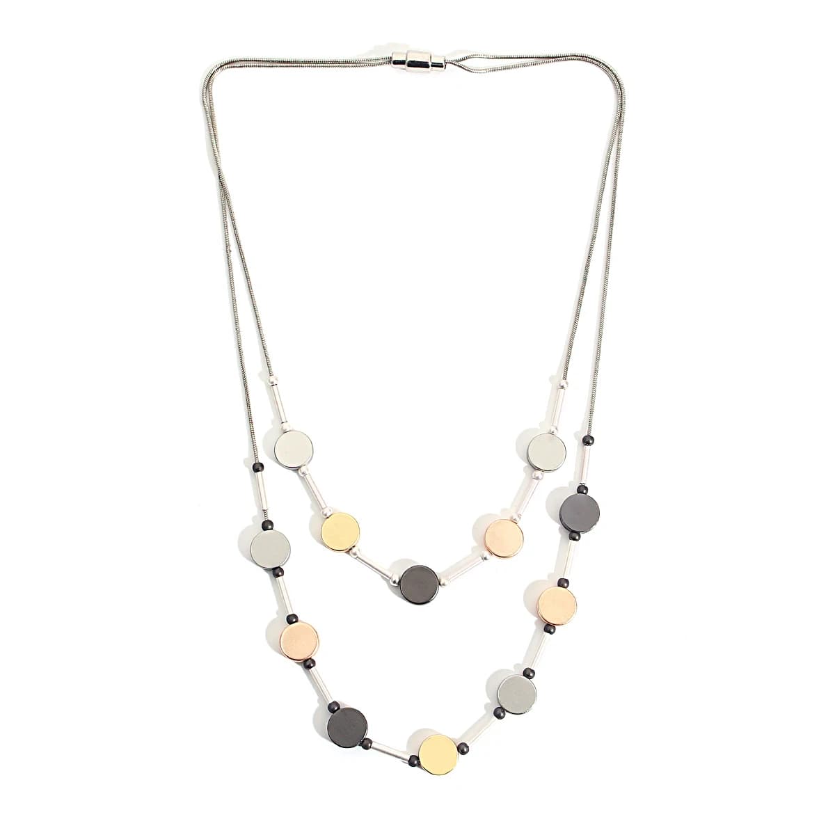 ALLYES Mix-color Round Double Layer Choker Necklace Fashion Boho Silver Color Snake Chain Beads Necklace Charm Jewelry