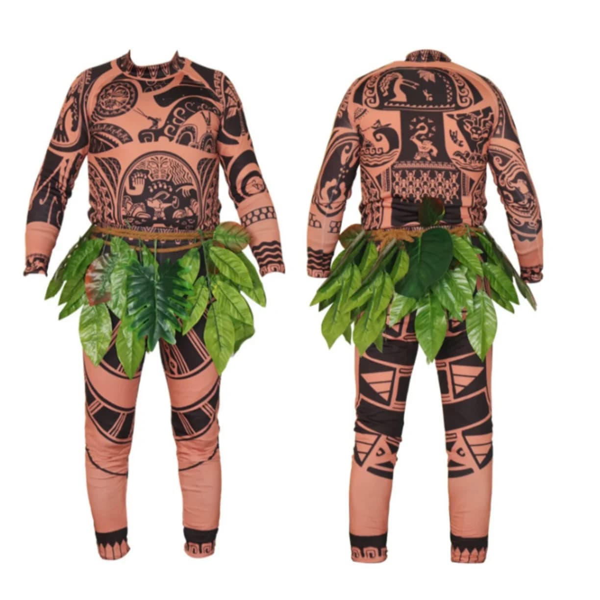 Hot Sale Moana Character Cosplay Tight One-Piece Suits Halloween Maui Tattoo Printed Costume for Adults and Kids