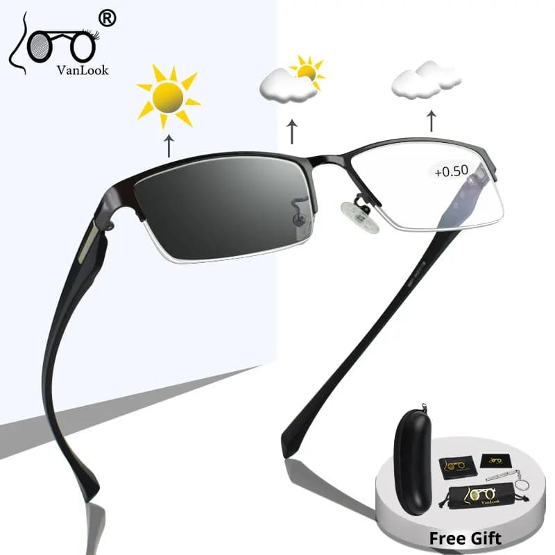 Photochromic Reading Glasses Chameleon Lens Men Women Sun Glasses Eyeglasses +50 75 1.25 1.75 5.5 6