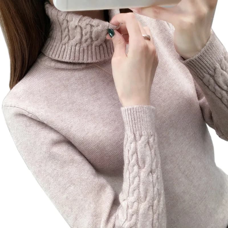 Women Sweater Turtleneck Pullovers Autumn Winter Sweaters New 2025 Long Sleeves Thick Warm Female Sweater Khaki