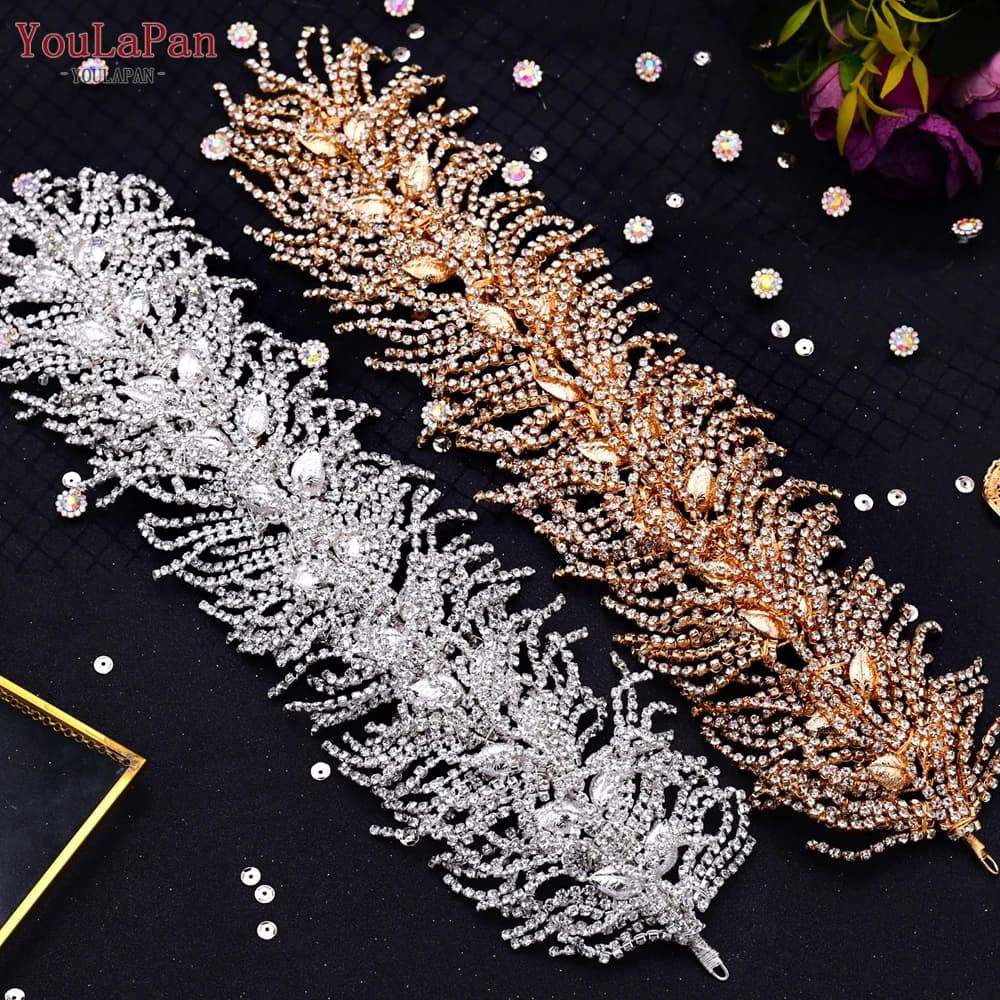 YouLaPan Shiny Rhinestones Headband Bridal Headpiece Wedding Hair Accessories for Bride Women Tiara Handmade Hair Jewelry HP386
