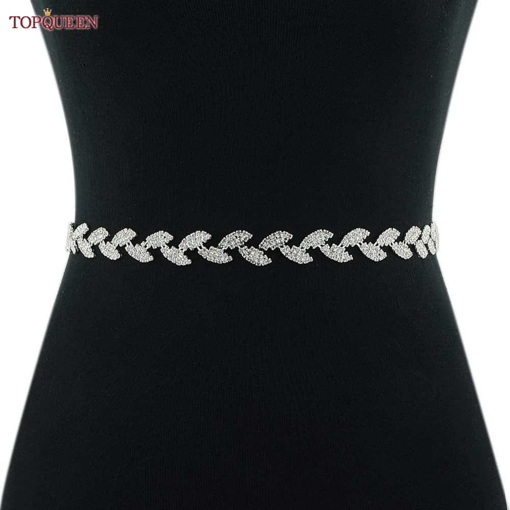 TOPQUEEN S198-S Bridal Belt Silver Rhinestone Leaves Party Evening Gown Sash Women'S Dress Waisband Wedding Accessories