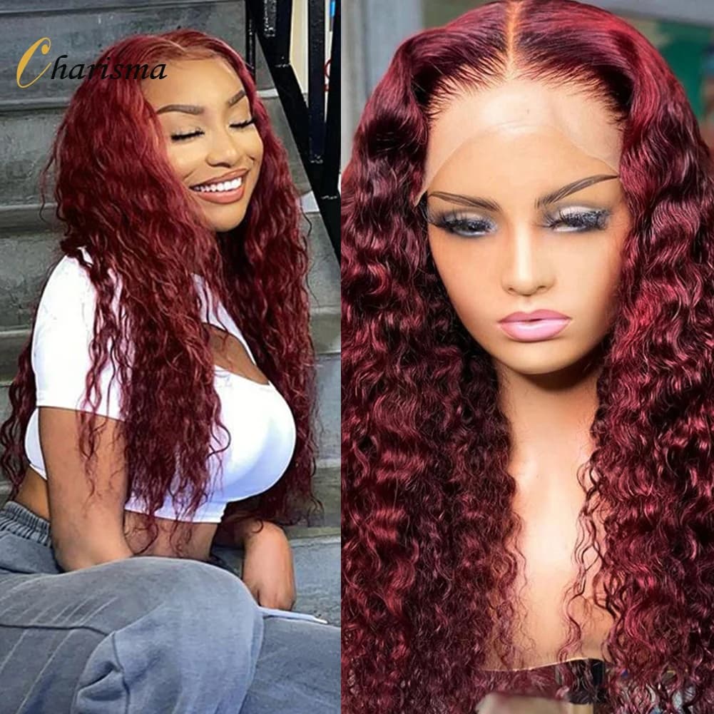 Charisma 26 Inch Long Kinky Curly Synthetic Front Lace Wig For Black Women 180% Density Burgundy Lace Front Wigs Daily Use Wig