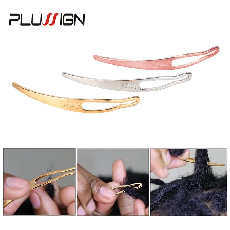 Plussign 3Pcs Dreadlock Needle For Braid Locs Gold Silver Rose Pink Dread-Lock Hair Weaving Tool Stainless Steel Crochet Hooks