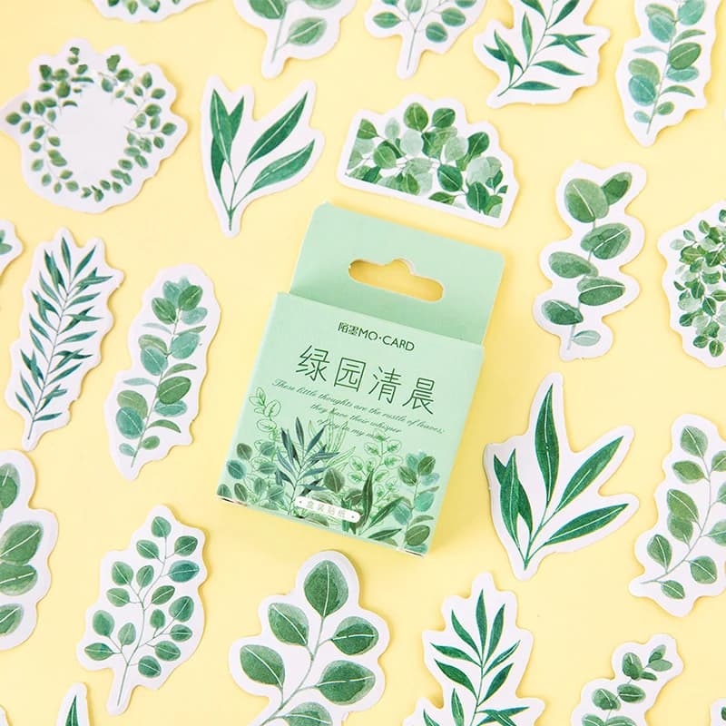 Mohamm 45PCS Boxed Sticker Green Park Early Morning Series Creative Fresh Sealing Sticker Flakes Scrapbooking Girl School Suppli