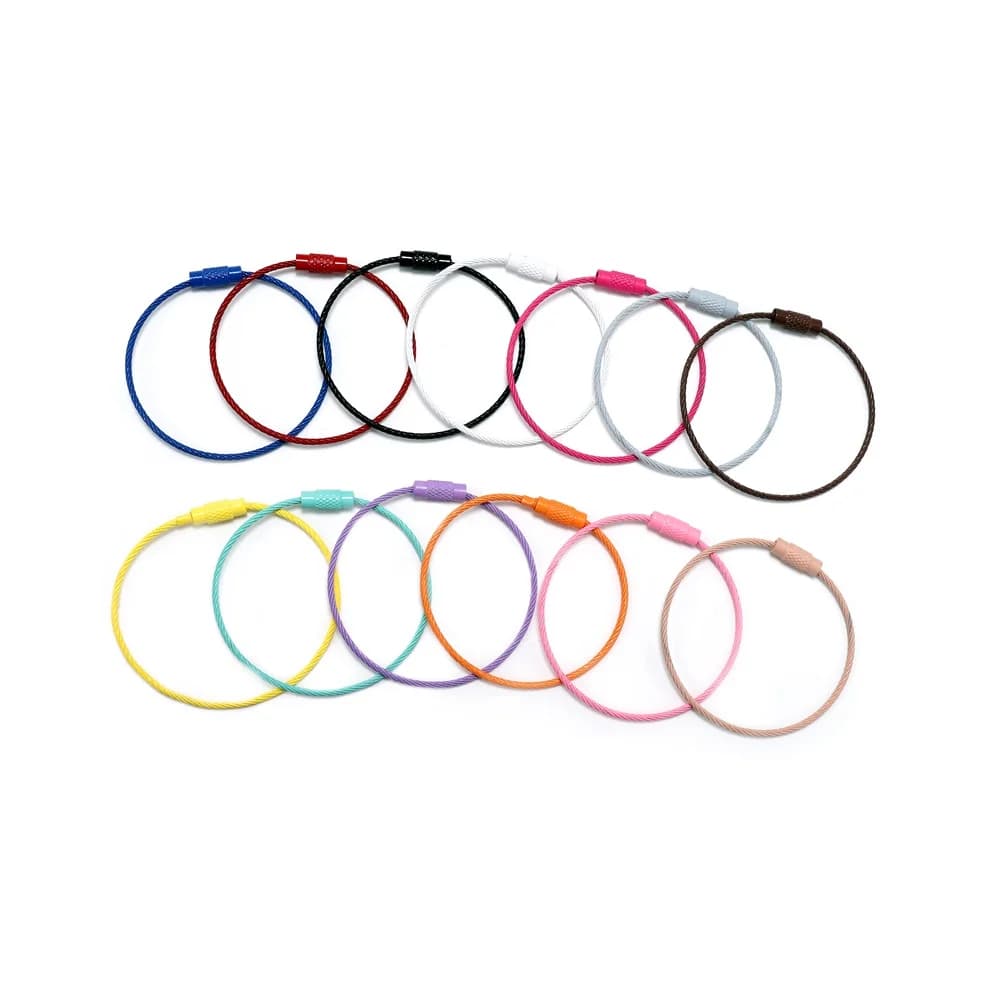 10pcs Stainless Steel Wire Keychain Cable Rope Key Holder Keyring Circle Loop Camp Luggage Tag Screw Jewelry Making Accessories