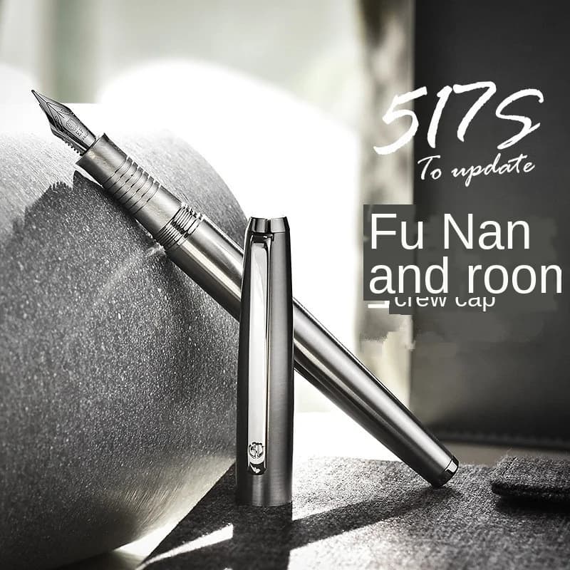 517S Hongdian Metal Stainless Steel Silver Fountain Pen EF/F/Bent Nib Excellent Writing Gift Ink Pen for Business Office Home