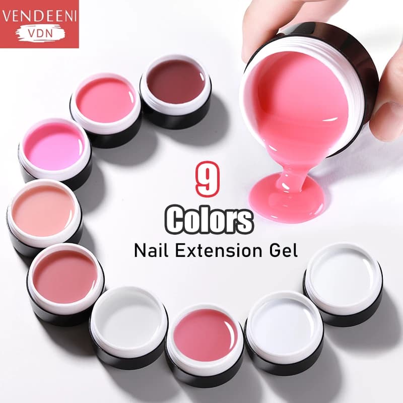 Vendeeni 9 Color Quick Building Gel For Nail Extension Acrylic Pink White Clear UV Builder Gel Nail Art Extension Forms Tips 15g