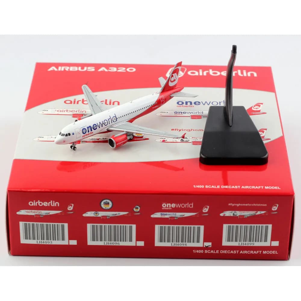 1:400 Alloy Collectible Plane Gift JC Wings LH4098 Air berlin Airbus A320 "OneWorld" Diecast Aircraft Model D-ABHO With Stand