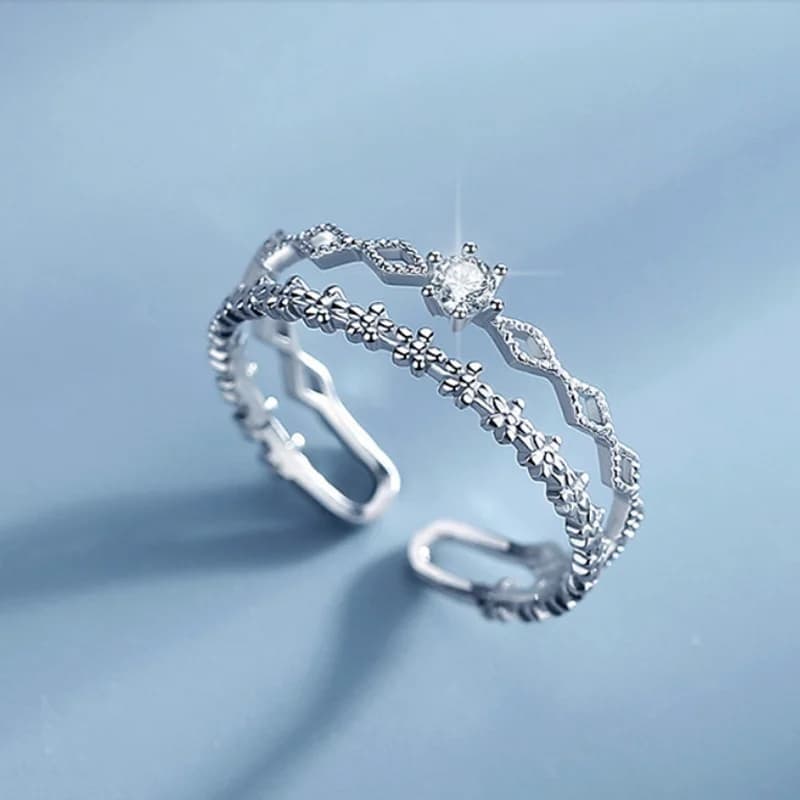 Retro Minimalist Opening Rings For Women Double Layer Moon Stars Cross Zircon Adjustable Finger Ring Girl Personality Jewelry