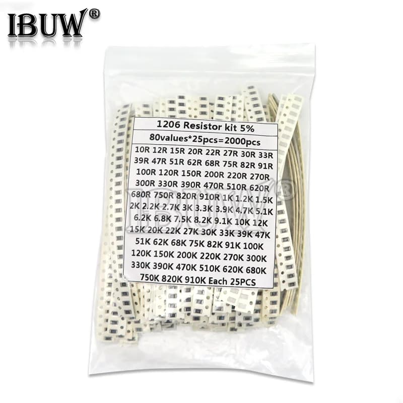 2000PCS 10 ohm-910K ohm 1206 SMD Resistor Kit Assorted set 5% 80values*25PCS SMD Resistors 10K 470/100/680 ohm resistance pack