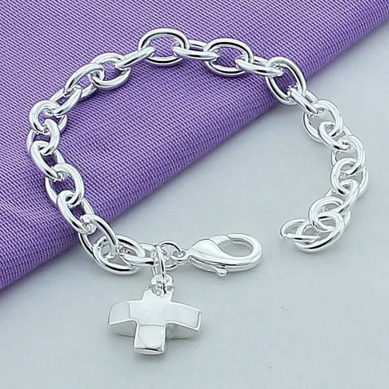 New 925 Sterling Silver Bracelet Cross Pendant Bracelet For Women & Men Charm Jewelry Gifts