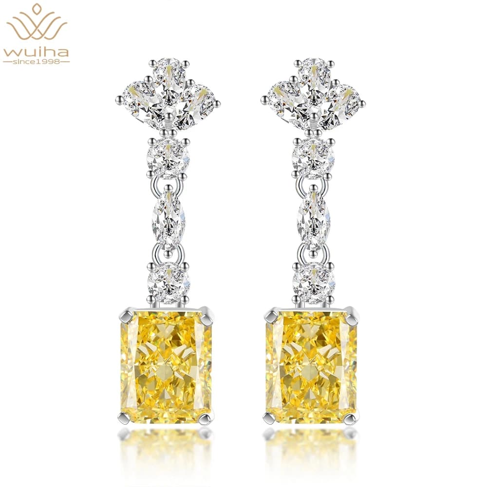WUIHA New 925 Sterling Silver Radiant Cut 8*10MM Citrine Created Moissanite Sapphire Gemstone Wedding Drop Earrings Fine Jewelry
