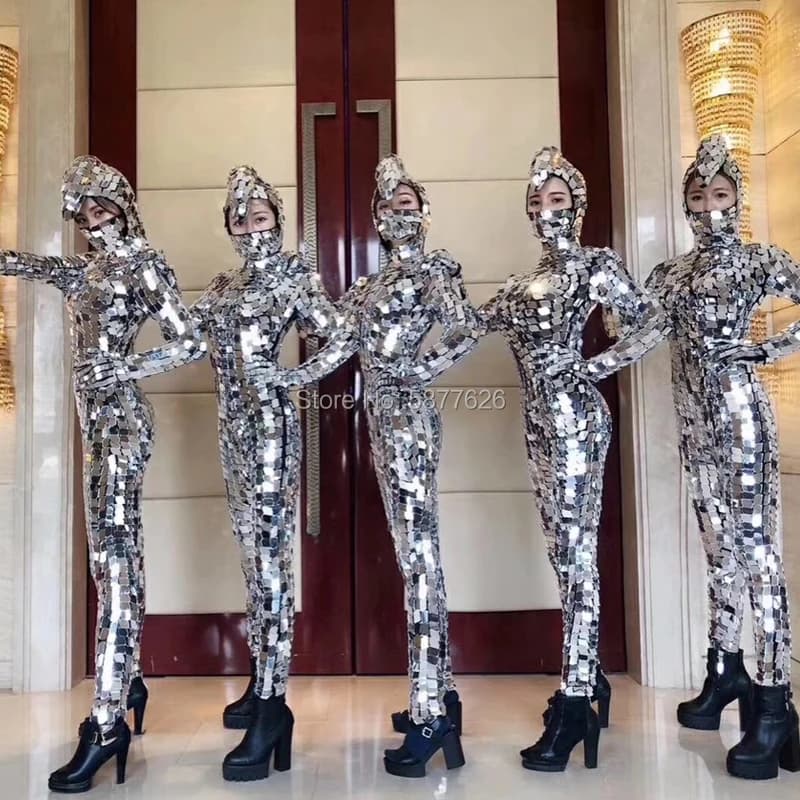 Men women Mirror Costumes glass Costume Cosplay party mechanical robot dance show Mirror reflective jumpsuit