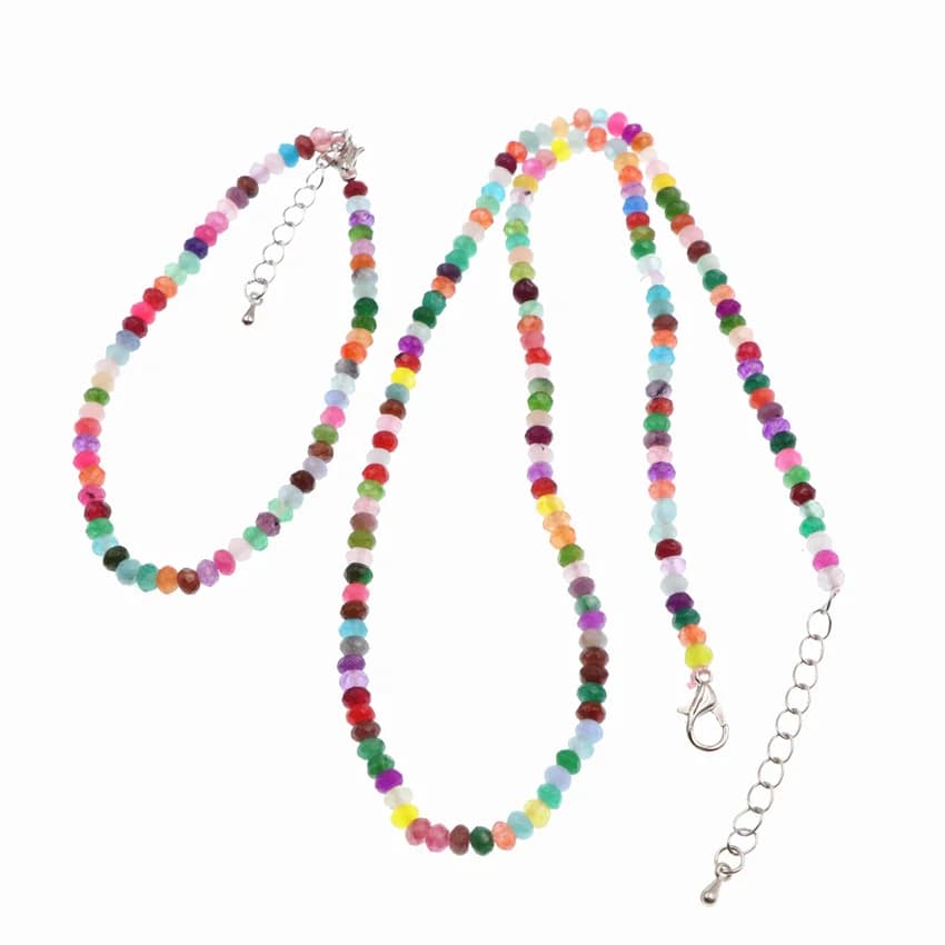 Multicolor Natural Stone Necklace Bracelet for Women Crystal Beads Choker Chain Party Wedding Exquisite Jades Jewelry Gift B107