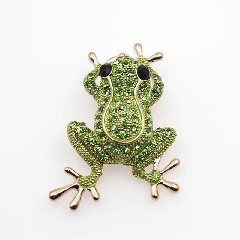 Luxury Green Crystal Frog Brooch Animal Brooches Pins For Women Dress Coat Accessories