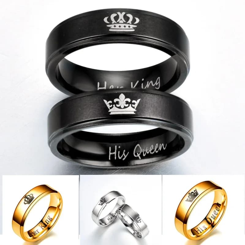 Aroutty New Fashion Crown Couple Rings Her King His Queen Stainless Steel Wedding Rings For Women Men Engagement Gift