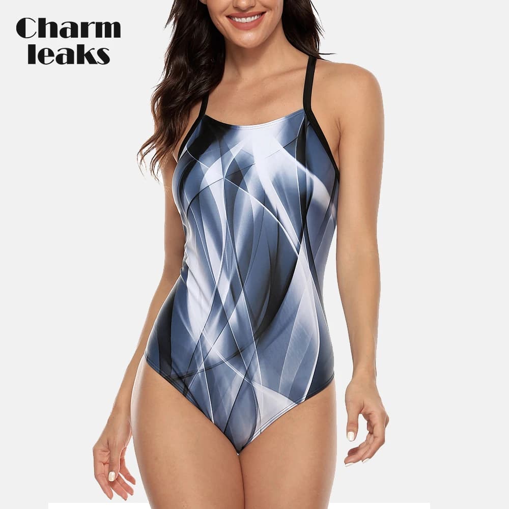 Charmleaks Women's One-Piece Sports Swimwear Paisley Swimsuit Beachwear Padded Bathing Suit