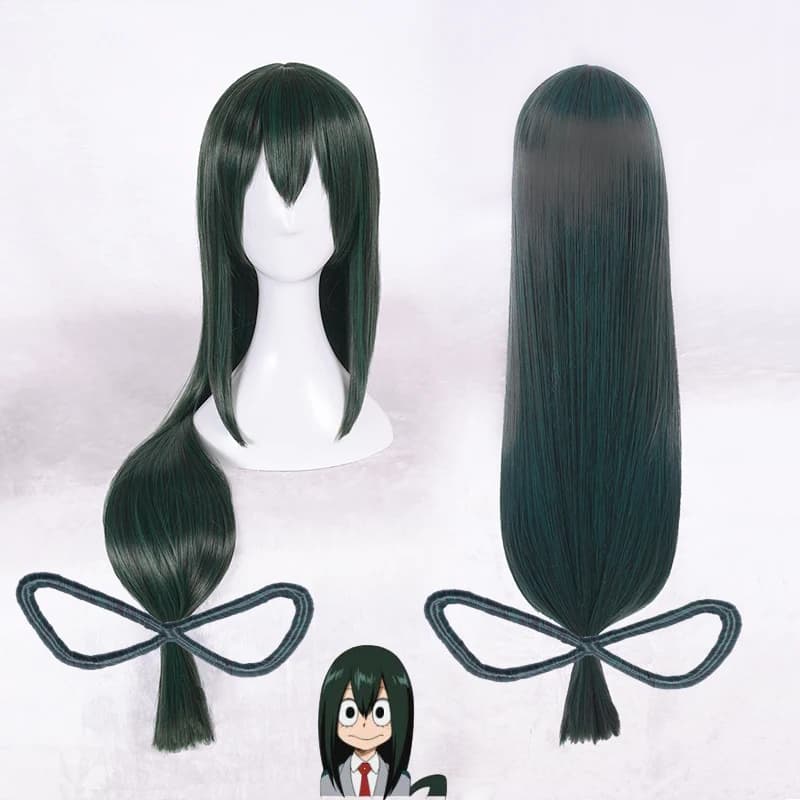 80cm My Hero Academia Baku no Hero Asui Tsuyu Wig Dark Green Long Straight Cosplay Wigs + Wig Cap