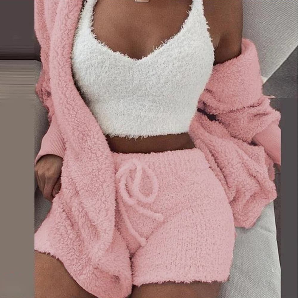3PCS Pajama Set Women Winter Plus Size Fluffy Suit Coral Velvet Plush Robe Set Sleeveless Sweater Lounge Pijama Mujer Sleepwear