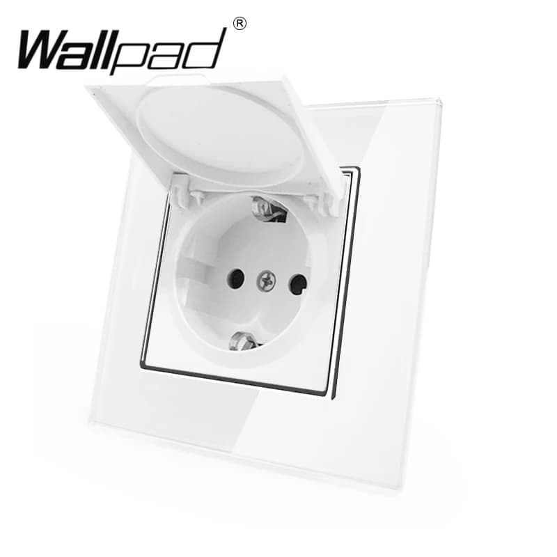 1 Gang Dust Cap Schuko Socket Wallpad White Crystal Glass Panel 110V-250V Schuko Wall Power Socket EU with Claws Hook Clips