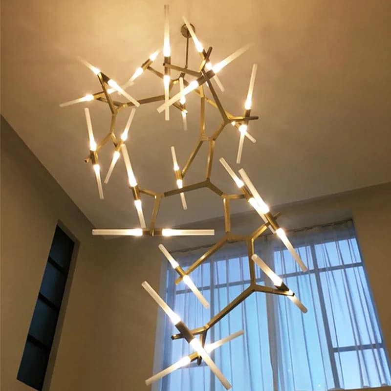 Modern chandelier branch villa chandelier led home lighting high-rise rotary compound staircase decorative frosted glass lamps