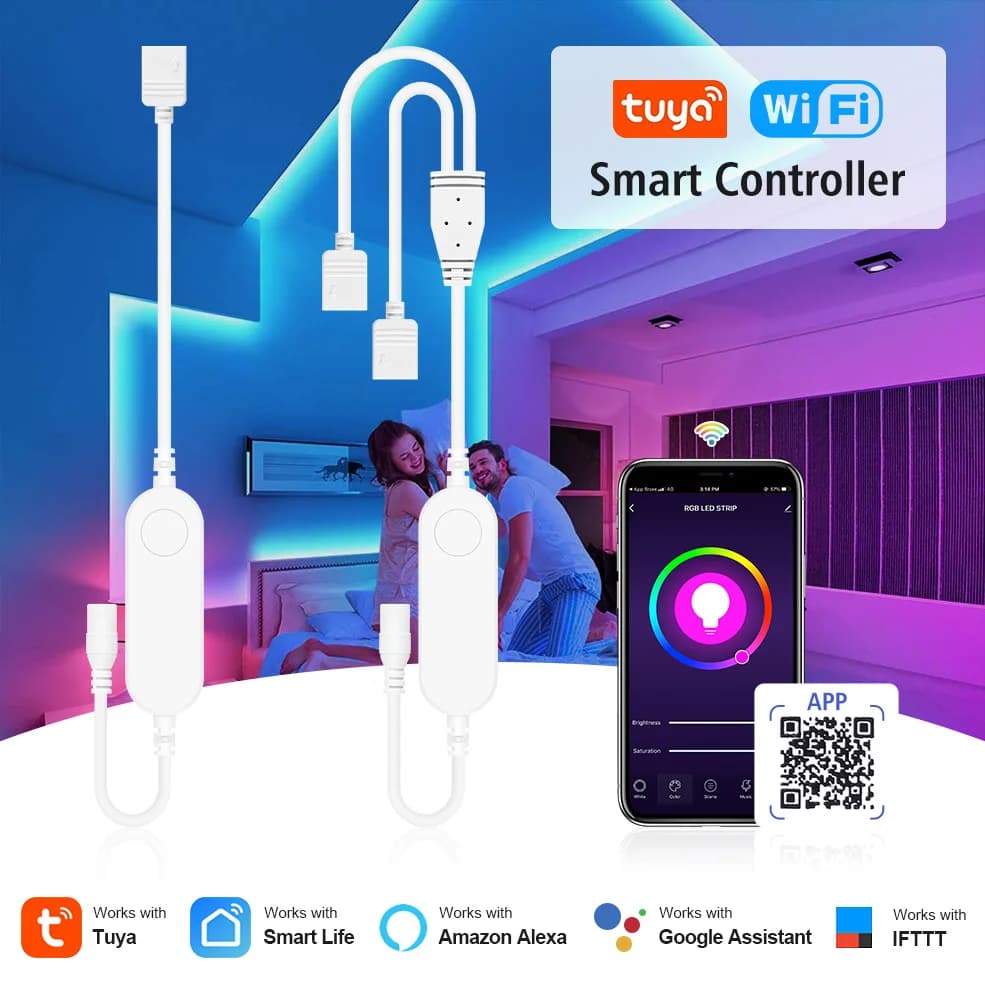 Tuya Smart Life APP 5V-24V WiFi 3Pin 4 Pin RGB LED Light Strip Wireless Remote Controller Smart Home work with Alexa Google Home
