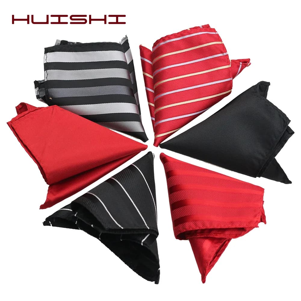 HUISHI New Tie Handkerchief Pocket Mens Wedding Paisley Red Black Pocket Squares Gift Men Ties Matching Handkerchiefs 22*22CM
