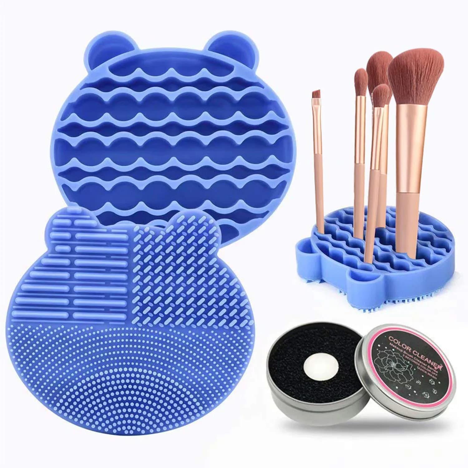 Silicon Makeup Brush Cleaning Mat with Brush Drying Holder Brush Cleaner Mat with Makeup Brush Dry CleanedRemoval Sponge Tool
