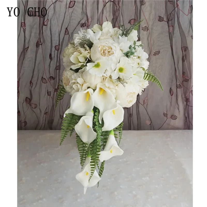 YO CHO Wedding Bouquet Silk Roses White Wedding Flowers Bridal Bouquet Artificial Flowers A Marriage Wedding Bridesmaids Bouquet