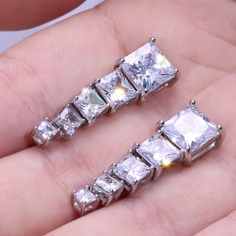 Huitan High Quality Stud Earrings Square Brilliant Cubic Zircon 5 Different Size Available Trendy Romantic Earring For Girl