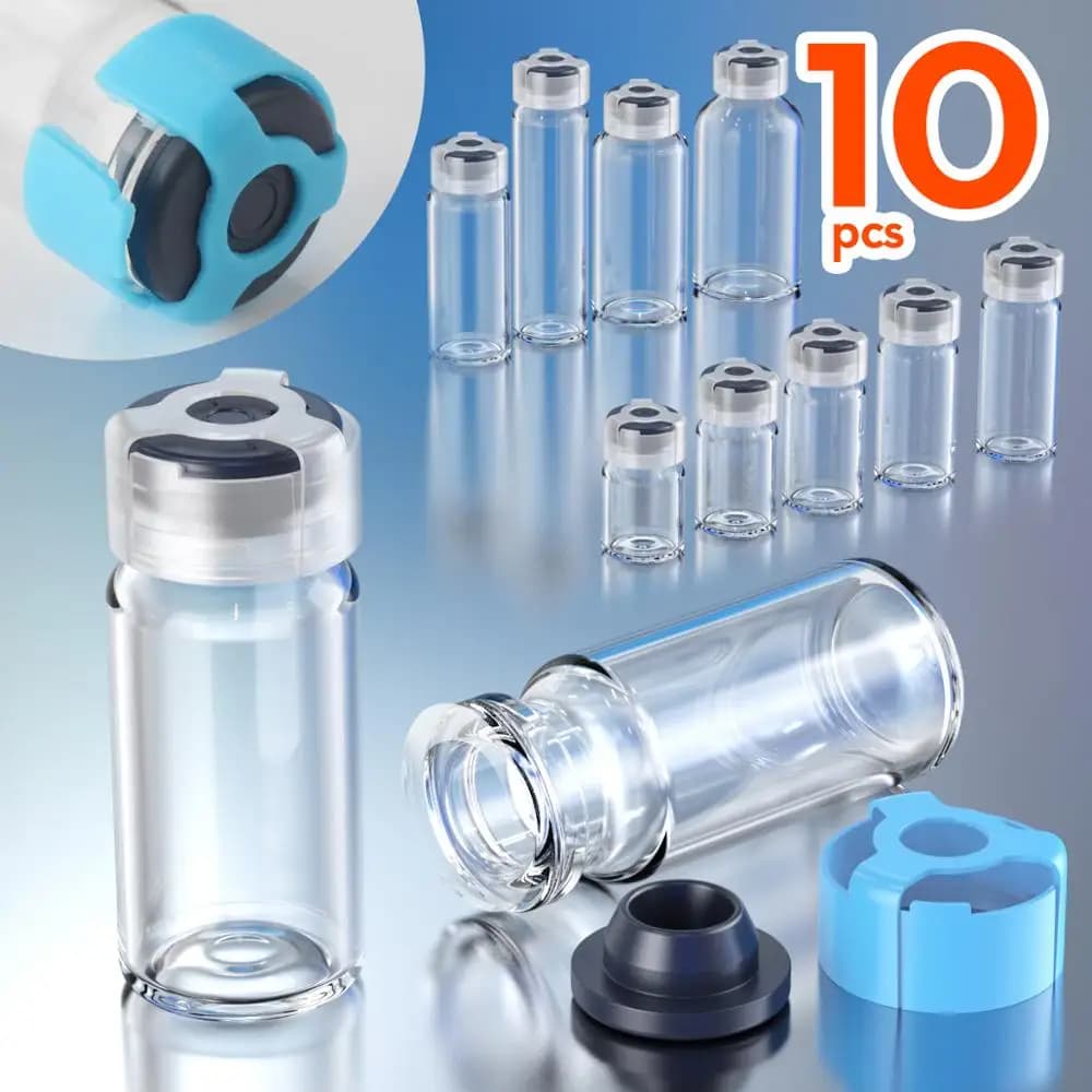 10pcs penicillin bottle glass Vial with rubber stopper and anti-sheft clasp 3ml, 5ml, 7ml,10ml, 15ml, 20ml,25ml,30ml Clear