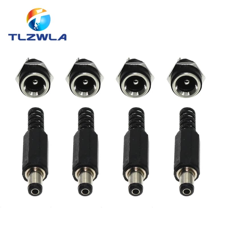 10PCS (5Pairs) 3A 12V 5.5x2.1mm Plastic Male Plugs DC022 DC Power Socket Female Jack Screw Nut Panel Mount Connector 5.5*2.5MM