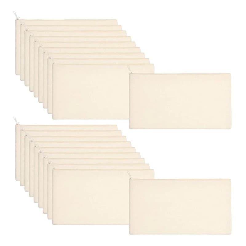 40 Pcs Canvas Pencil Pouch Zipper Makeup Bags Blank Craft DIY Bags Multipurpose Toiletry Stationary Storage Bags