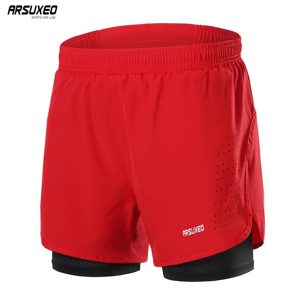 ARSUXEO Men's Running Shorts Outdoor Sports Training Exercise Jogging Gym Fitness 2 in 1 with Longer Liner Quick Dry Workout