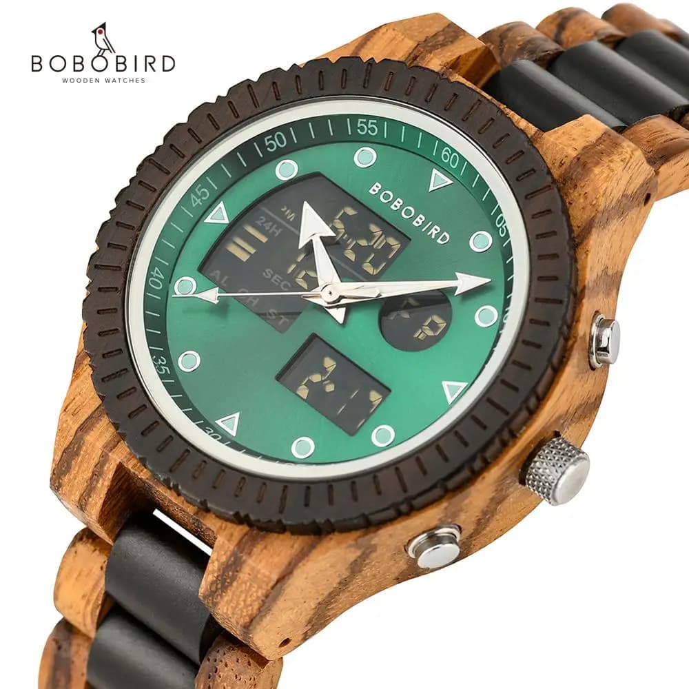 Relogio Masculino BOBO BIRD Zebra Wood Watch Men Dual Display Quartz Watches Men's Luxury Christmas Day Gifts OEM Dropshipping