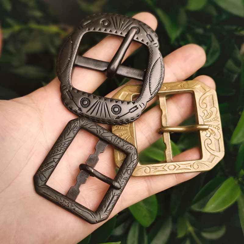 Solid Brass 40mm Belt Buckle vintage embossed Single Pin Belt Half Buckle Fit For 37mm-39mm DIY Leather Craft Buckle