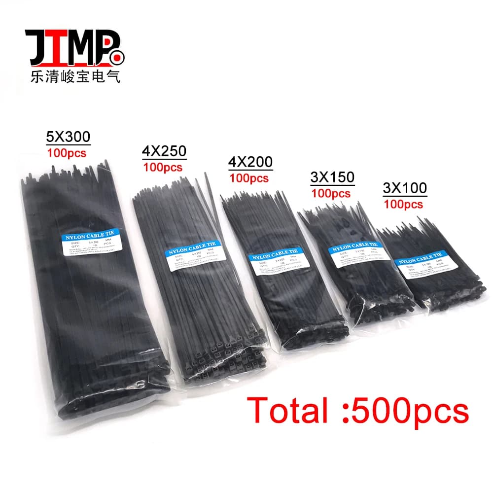 500pcs Self -locking Plastic Wire Zip Ties 100mm 150mm 200mm 250mm 300mm Black White Nylon Cable Tie 100pcs Pack