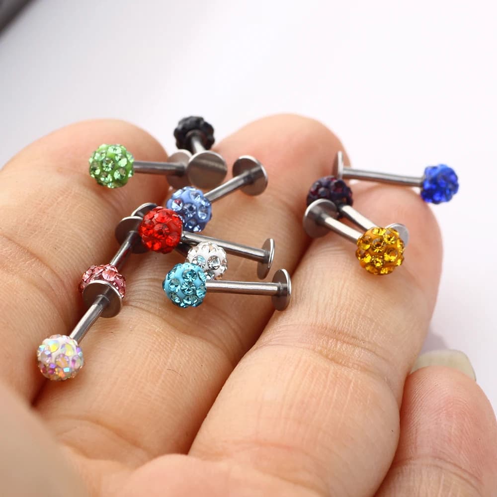 3pcs 6/8/10mm 16G Barbell Crystal Ear Cartilage Bar Tragus Helix Stud Earrings Piercing Lip Labret Nose Stud Body Jewelry Rings