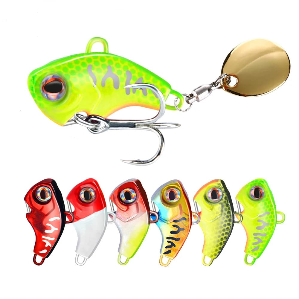 1PCS Rotating Metal VIB 9g/13g/16g/22g Wobbler Fishing Lure Sequins Tail Spinner Sinking Baits Spoon Crankbait Fishing Tackle