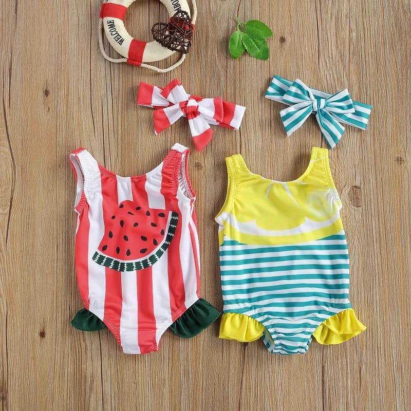 Breathable Little Girls One-piece Swimsuit Summer Children Cute Flamingo/Tie-dye Printing Fly Sleeve Swimwear for Vacation