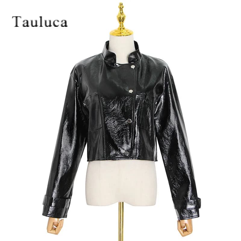 Autumn Winter Luxury Brand Designer 2023 New Fashion Korean Faux PU Leather Motorcycle Jackets Coats For Women Short Jacket Tops