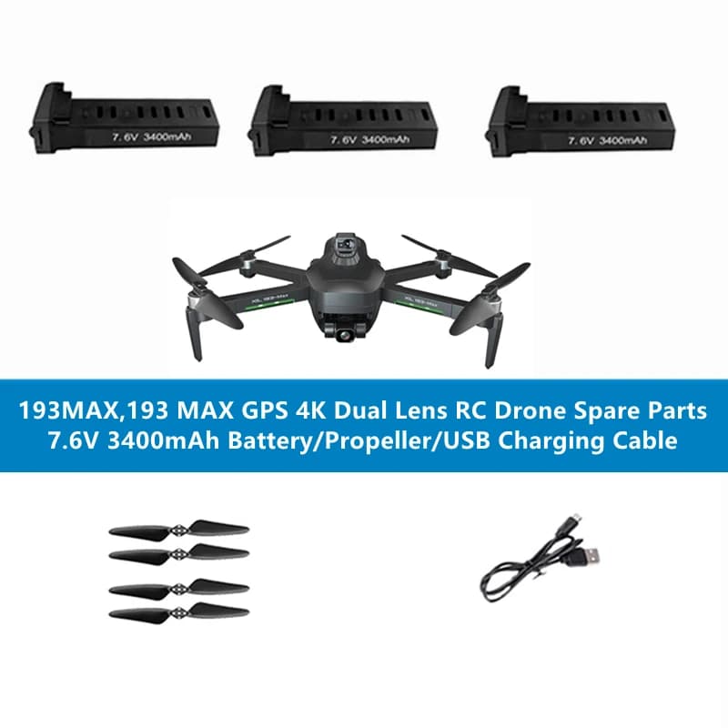 193MAX GPS Brushless 4K RC Drone Spare Parts 7.6V 3400mAh Battery/Propeller/USB Cable For 193 MAX GPS 4K Quadcopter Accessories