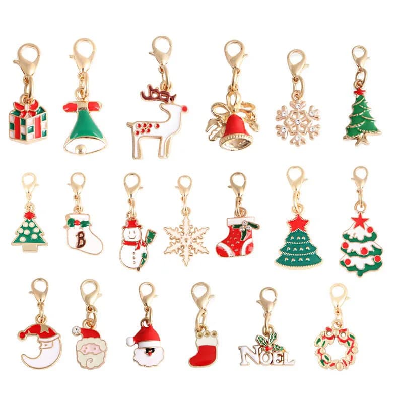 10pcs Colorful Enamel Christmas Keychains Lobster Buckle Clasp Charms Sock Snowflake Santa Claus Pendants DIY Jewelry Fingings
